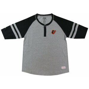 Baltimore Orioles Youth Henley Baseball Shirt 3/4 Sleeves  Gray Black Size Small